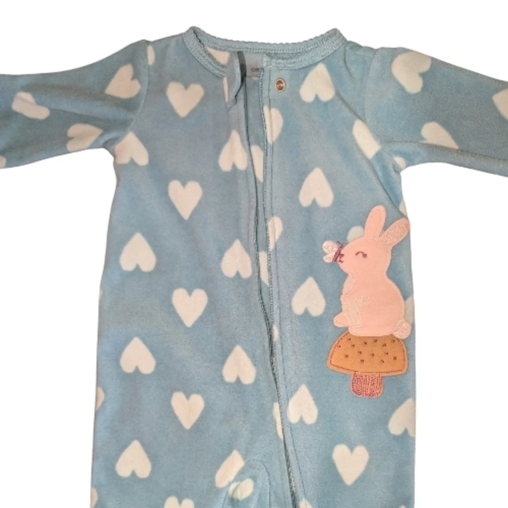 CARTER'S BABY GIRL BUNNY HEART PRINT ZIP-UP FLEECE SLEEP & PLAY SIZE 6 MONTHS